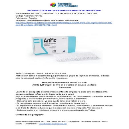 Artific 3,20 mg-ml colirio en solución 30 unidosis 