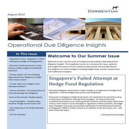Operational Due Diligence Insights - Corgentum Consulting's Newsletter