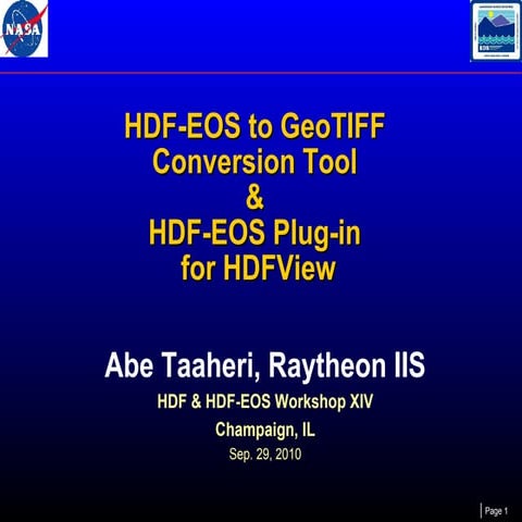 HDF-EOS to GeoTIFF Conversion Tool & HDF-EOS Plug-in for HDFView