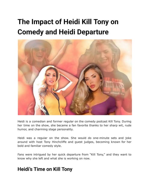 The Impact of Heidi Kill Tony on Comedy and Heidi Departure | PDF