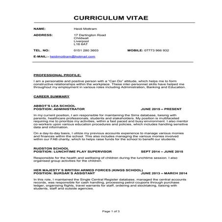 Hiedi Mottram Administrator CV
