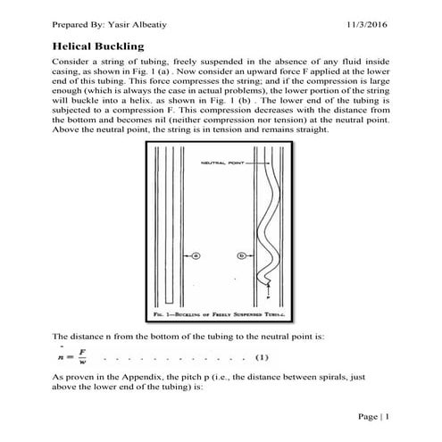 Helical buckling of Tubing