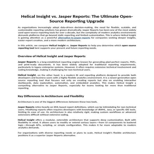 Helical Insight vs. Jasper Reports The Ultimate Open-Source Reporting Upgrade...