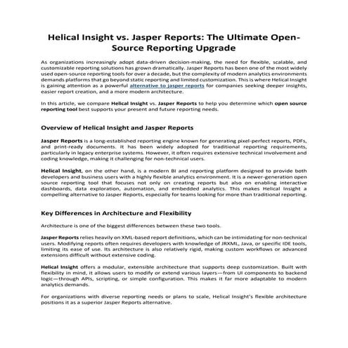 Helical Insight vs. Jasper Reports The Ultimate Open-Source Reporting Upgrade...