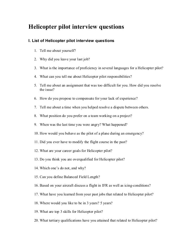 Helicopter pilot interview questions