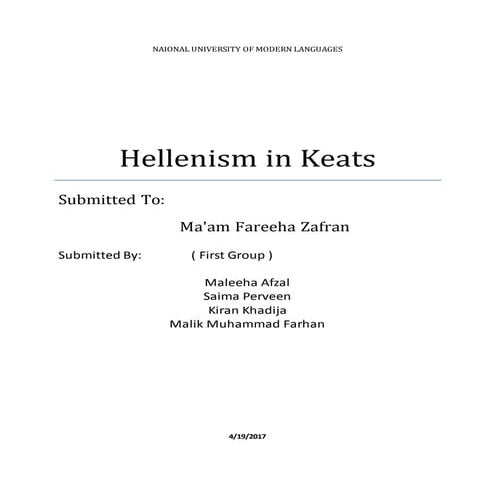 Hellenism of keats poetry