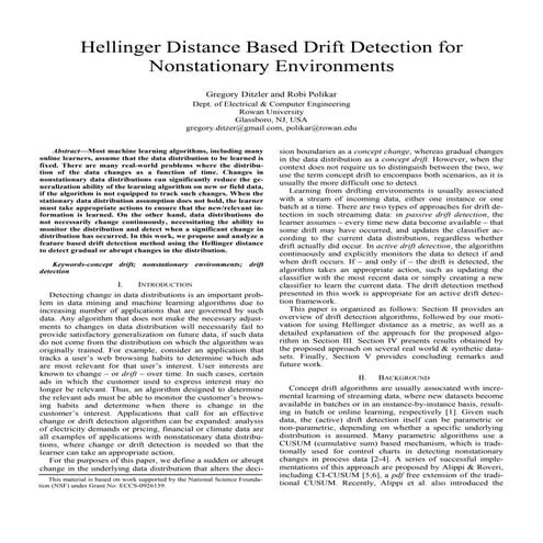 Hellinger distance based drift detection for