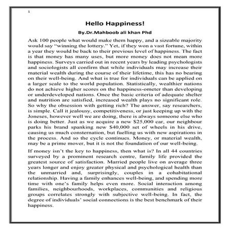 Hello happiness By.Dr.Mahboob KhanPhd