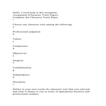 Hello I Need Help In This Assigment Assignment Character Traits docx