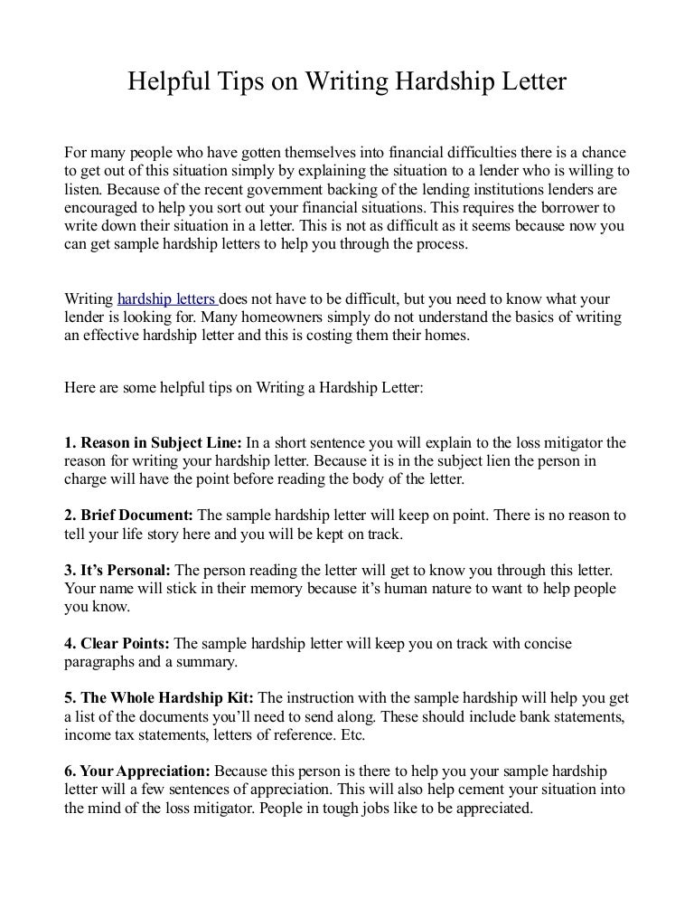 helpful tips on writing hardship letter examples of a hardship letter