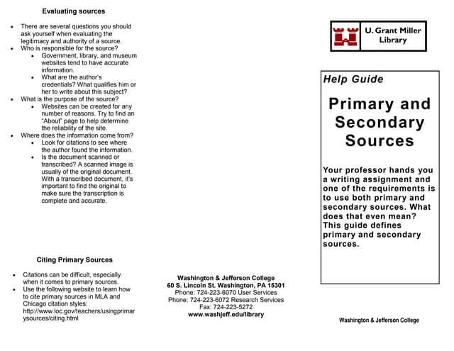 Primary/Secondary Sources Help Guide