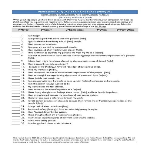 Helping the Helpers Professional Quality of Life Scale