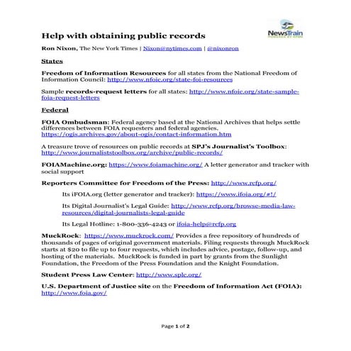 Help with Obtaining Public Records by Ron Nixon - Philadelphia NewsTrain - No...
