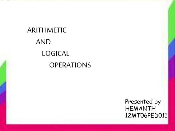 Arithmetic & logical operations in 8051 | PPT