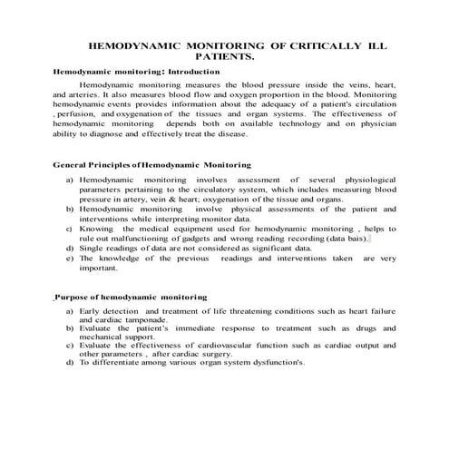 Hemodynamic monitoring of critically ill patients