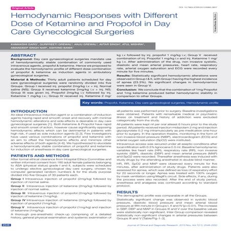 Hemodynamic responses with different dose of ketamine and propofol in day car...