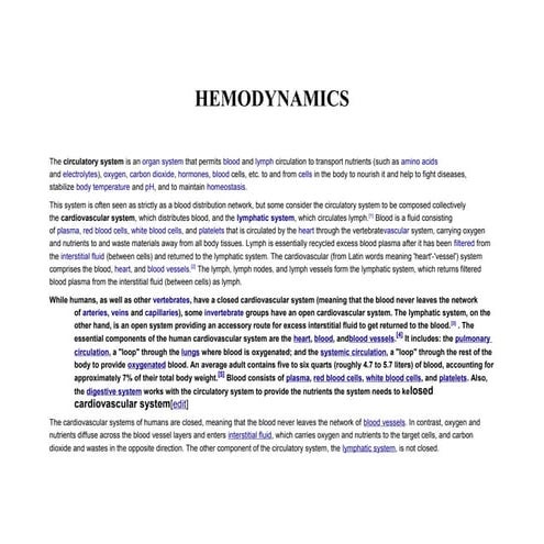 Hemodynamics lect notes | DOC