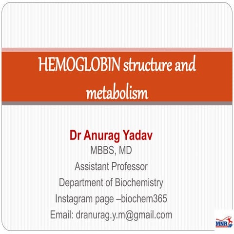 Hemoglobin structure and metabolism by Dr. Anurag Yadav
