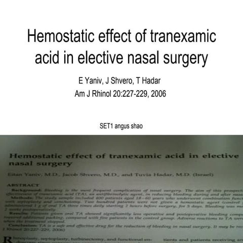 Hemostatic effect of tranexamic acid in elective nasal