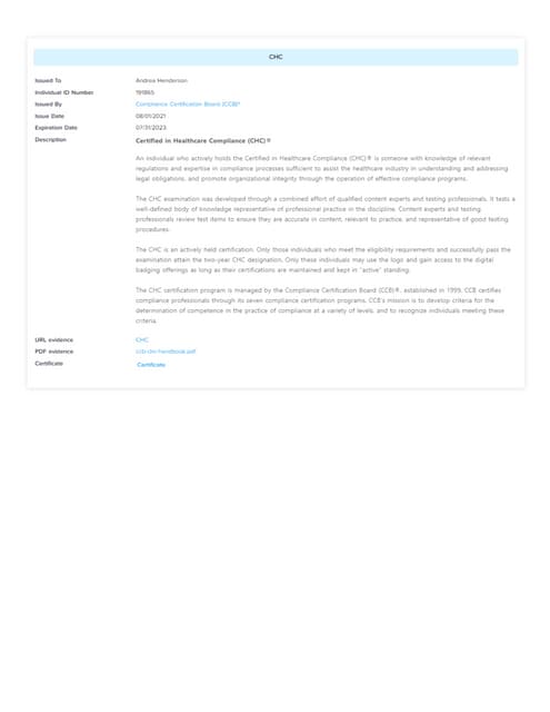 Henderson CHC Certification PDF Henderson CHC Certification PDF