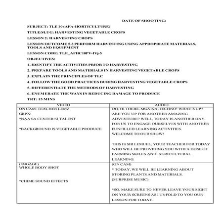 HENJEL - SCRIPT - TVi - Q4 - Perform harvesting using appropriate ...