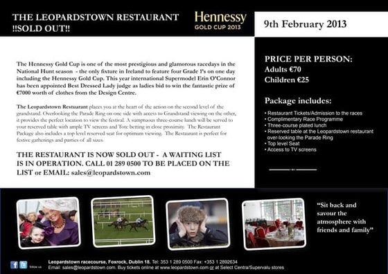 Irish Champions Weekend - Leopardstown Pavilion Sample Menu | PDF