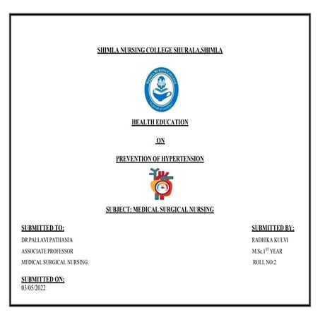 Health Education on prevention of hypertension