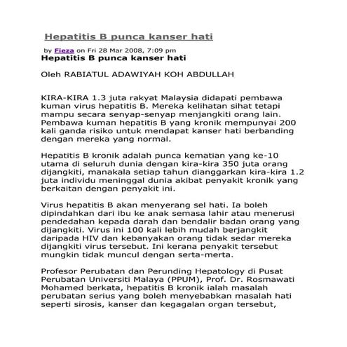 Hepatitis b punca kanser hati