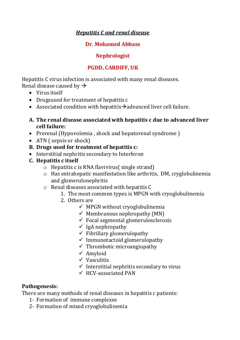 Hepatitis C Virus Associated With Renal Disease