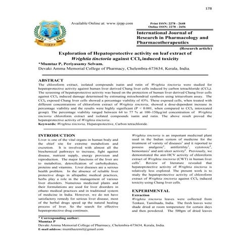 Hepatoprotective   wrightia tinctoria against ccl4 induced toxicity