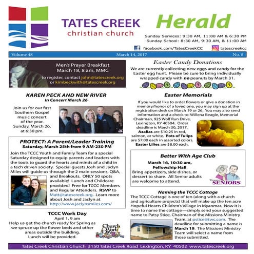 Tates Creek Christian Church Herald for March 14, 2017