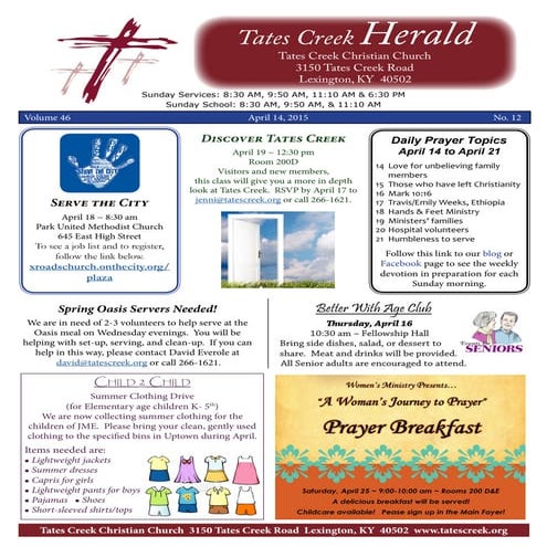 Tates Creek Christian Church Herald April 14, 2015