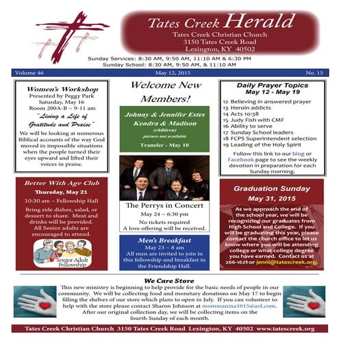 Tates Creek Christian Church Herald for May 12, 2015