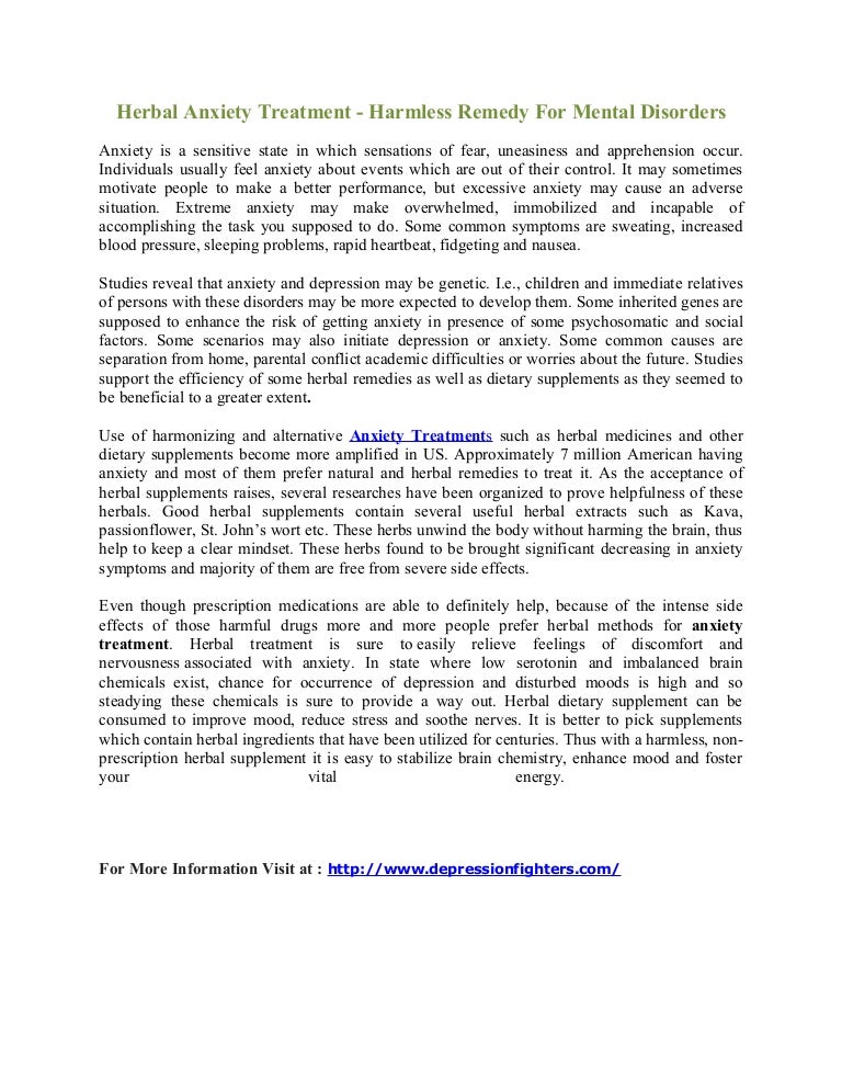 Herbal anxiety treatment harmless remedy for mental disorders