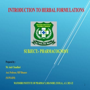 Introduction To Herbal Formulations 