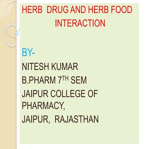 Herb drug and herb food interaction ppt by nitesh kumar