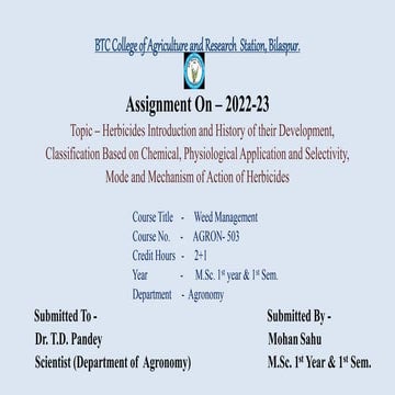 Herbicides classification,their development history and mode of action of Her...