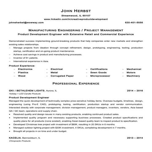 Herbst john resume manufacturing engineer 2016