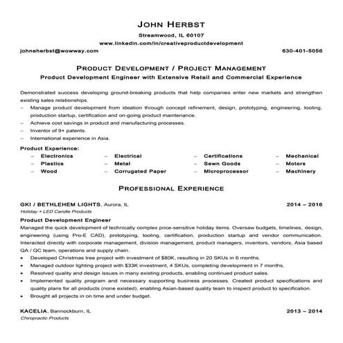 Herbst john resume product development 2016