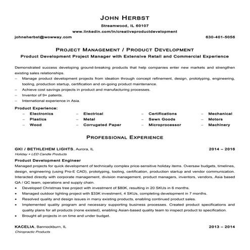 Herbst john resume project manager 2016