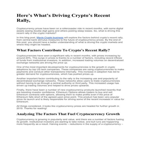 Here’s What’s Driving Crypto’s Recent Rally,