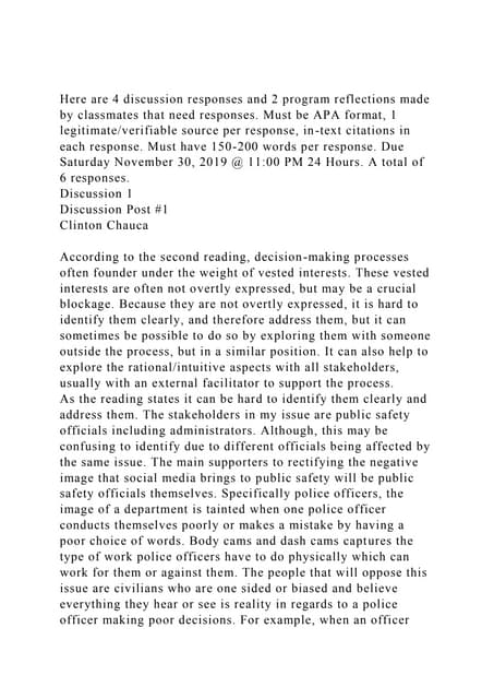 Here are 4 discussion responses and 2 program reflections made by .docx