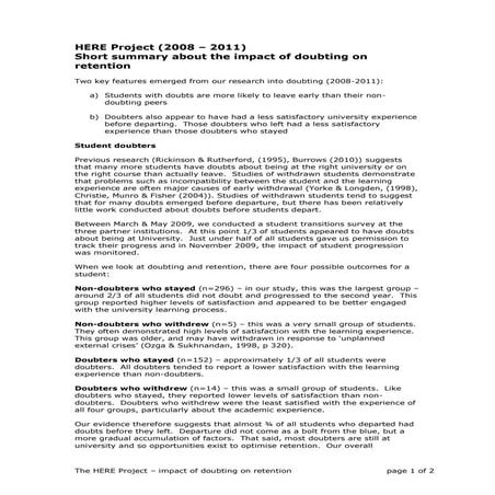 Here project impact of doubting on retention