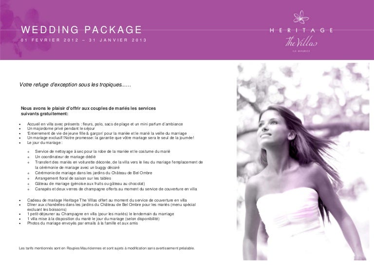 Heritage The Villas Forfait Mariage Hotel Maurice 2012 2013