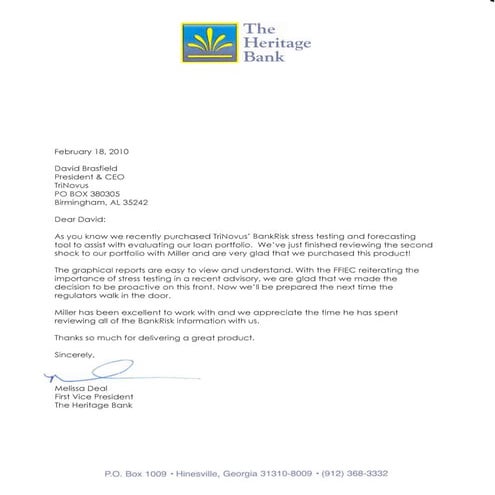 Heritage Bank Recommends BankRISK from TriNovus