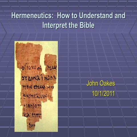 Class on Hermeneutics: How to Interpret the Bible