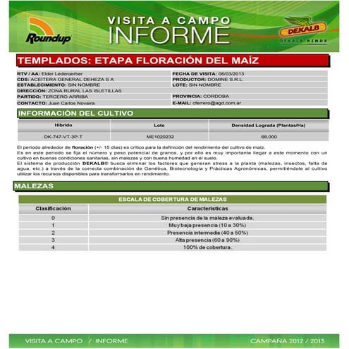 Agrotestigo-Maiz DEKALB-Campaña 1213-Informe Floración-Nº51
