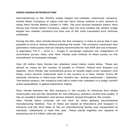 Hero honda joint venture and split