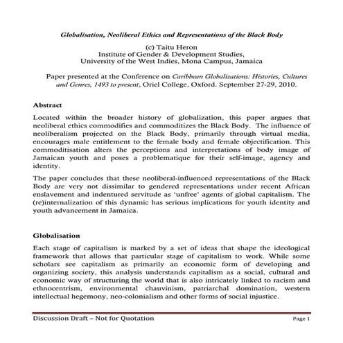 Globalization, Neoliberal Ethics and the Black Body