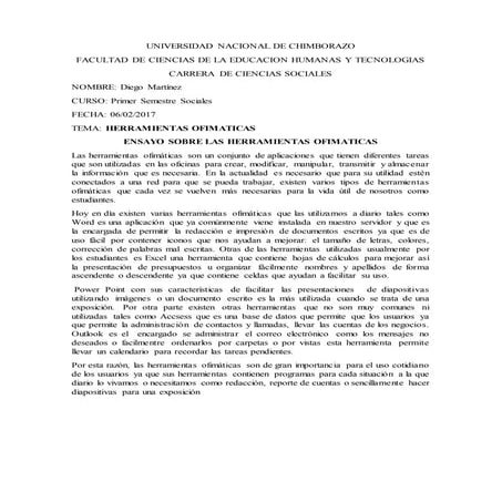 Ensayo sobre las Herramientas ofimaticas